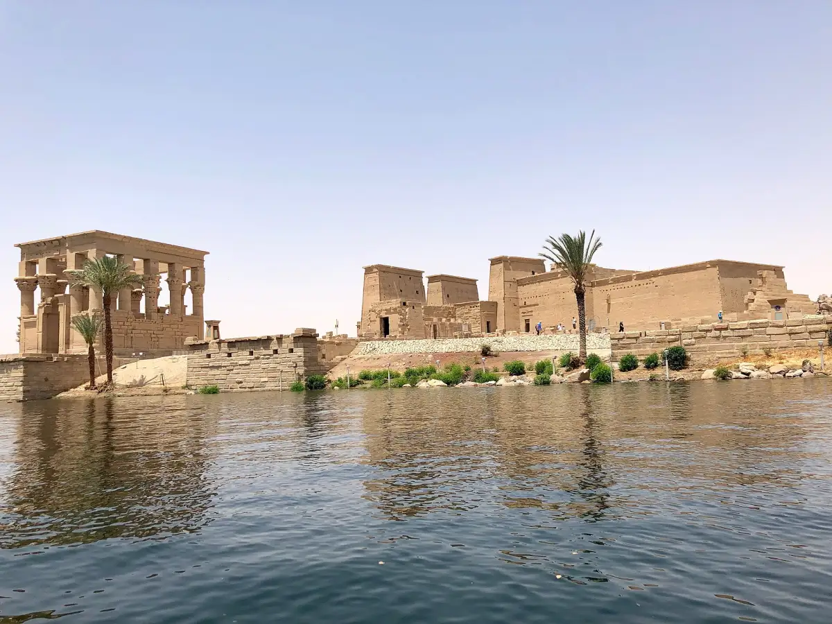 The Philae temple complex seen from the Nile